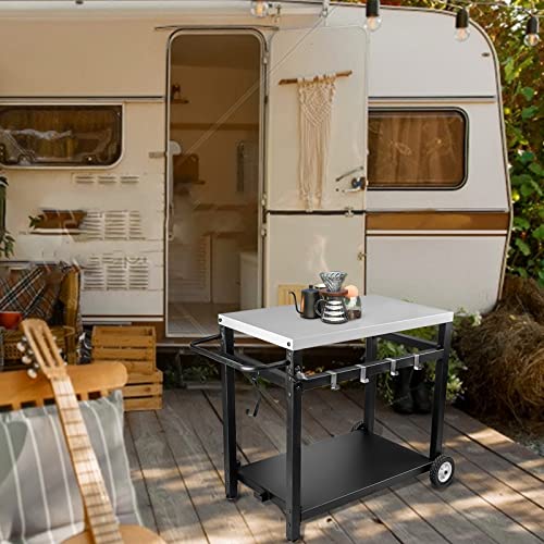 Audessy DoubleShelf Movable Outdoor Grill Cart Table with 2 Wheels, 4