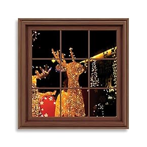 Framed Canvas Wall Art Xmas Window Canvas Prints Home Artwork Decoration for Living Room,Bedroom - 16x16 inches