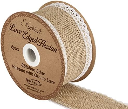 Eleganza Lace Edge Hessian Ribbon, Fabric, White, 50 mm, 0.52x0.52x0.95 cm