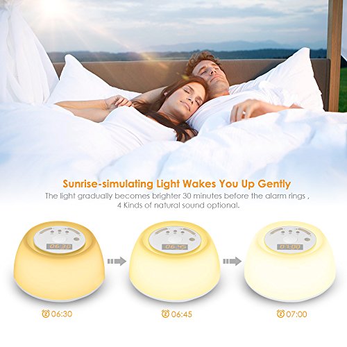 INLIFE Sunrise Alarm Clock with Sunrise Simulation and 4 Natural Alarm Sounds, White Noise Machine with 4 Sleep Sounds, USB Rechargeable 7 Multicolor Dimmable Portable Night Light