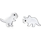 925 Sterling Silver Dinosaur Stud Earrings Cute T Rex Triceratops Jewelry Hypoallergenic Gifts for Women