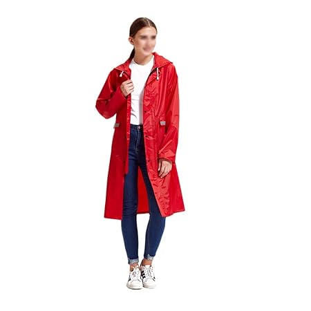 Wiederverwendbarer, wasserdichter, tragbarer Regenmantel Regendichter Poncho mit Hut und Ärmeln Reitponcho (Color : Red, Größ