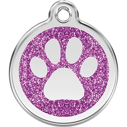 Red Dingo Personalized Glitter Paw Pet ID Dog Tag (Small Purple)