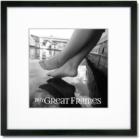 Set of 3 - 10x10 Square Black Wood Picture Frames and Clear Glass with Single White Mat for 6x6