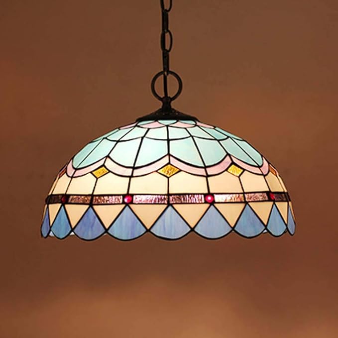 16 Inches Vintage Tiffany Style Pendant Ceiling Lamp, Mediterranean