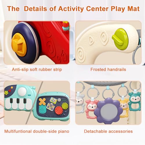 Baby Play Gym Mat, Kick & Play Piano Activity Center for 0-12 Months | Thick soft non-slip Fabric, 80x50x48cm, Detachable toys & Mirror, Washable, Easy setup, Portable, Boosts sensory growth