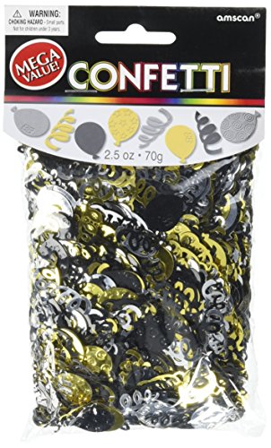 Amscan Confetti Party Balloons, Black, Silver, Gold