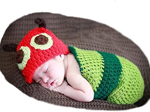ORIGINAL DESIRE Newborn Baby Unisex Caterpillar Photography Prop Crochet Knit Hat Sleeping Bag