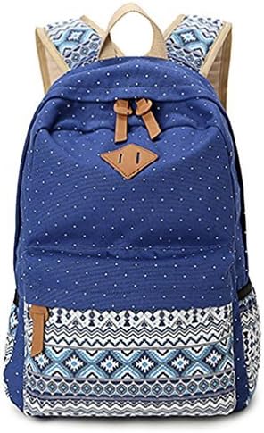 Dosane Fashion Unisex Navy Canvas Dot Printing Lightweight Backpacks for School Travel Backpack for Teens
