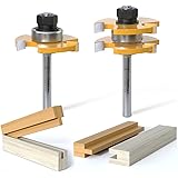 FivePears 2 Pieces of Tongue and Groove Router Bits Set with 1/4" Shank,3 Teeth T Shape Wood Milling Cutter Woodworking Tool