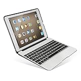 Azolt Slim Aluminum Bluetooth Keyboard with Protective Clamshell Case Cover and 7 Color Backlit for iPad Air 2 Pro 9.7