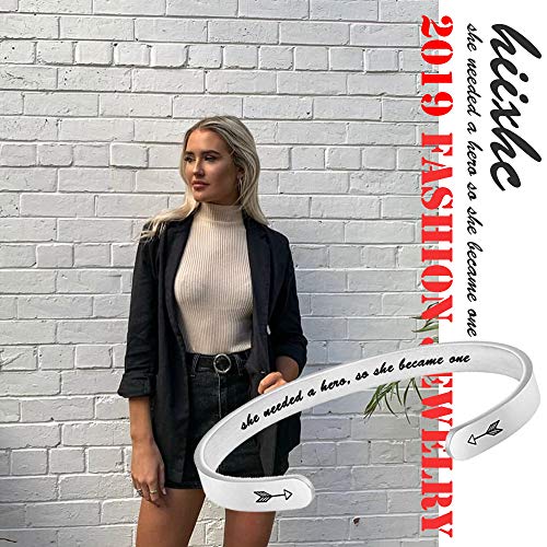 HIIXHC Inspirational Gifts Women Cuff Bracelet Bangle Stainless Steel Engraved Jewelry Gifts with Sayings & Words for Women, Teen Girls (1-pcs she Needed a hevo so she Became one)
