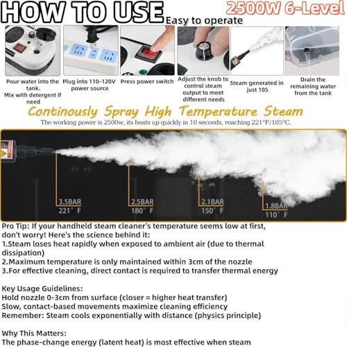 Foandbevi 7 in 1 Handheld Steam Cleaner for Home, 2500W High Pressurized Steamer for Cleaning, 6-Level Multipurpose Steam Cleaner for Car Floor Upholstery Kitchen Bath