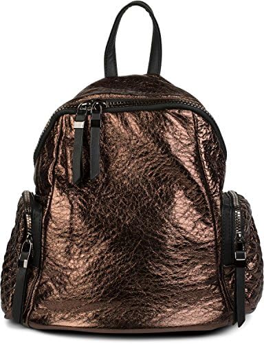 styleBREAKER Rucksack Handbag in Metallic Quilted Look and Zipper, Bag, Women 02012199, Color:Dark Brown Metallic