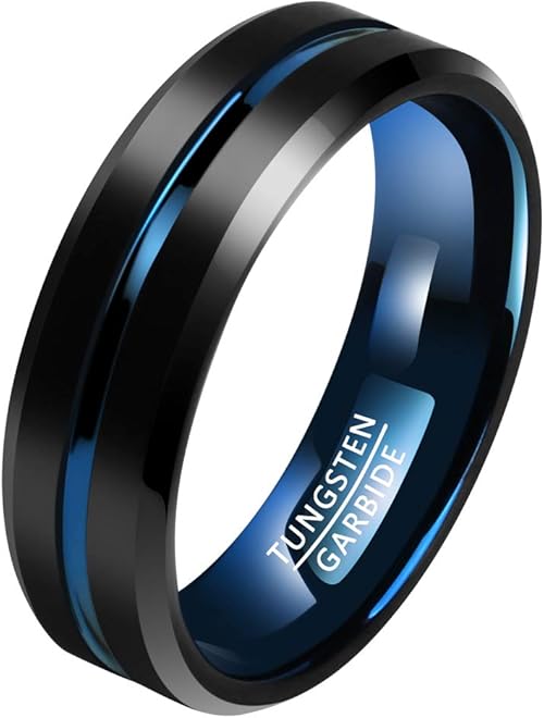 Amazon Jogori 指輪 レディースリング メンズリング タングステン 男女兼用 つや消し 平打ち おしゃれ シンプル 幅 8mm ブラック 黒色 ブルー 12号 ジュエリー 通販