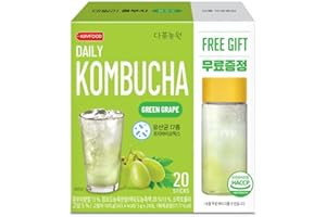 KAYFOOD-Kombucha-Greengrape-Garden-Daily 20 Sticks with Gift Bottle Zero Sugar, Diet, Gut Healthy Sparkling Beverage, Fermented Korean Drinks for Iced, Hot, Workout Tea 3.52oz (100g)