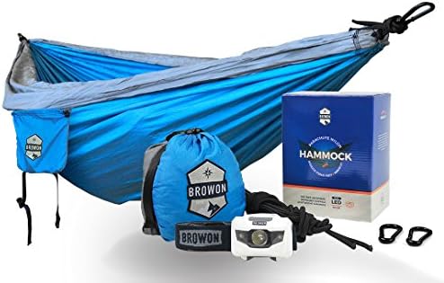 Lightweight 2 Person (Double) Camping Hammock Includes Headlamp, Tree Straps, Carabiners and Stuff Sack