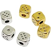 Decoendiy 80Pcs Gold Silver Alloy Dice Beads, Geometric Suqare Beads, Cube Dice Spacer Beads, Large Hole Beads, Polka Dot Beads, for Jewelry Making DIY Bracelets Necklaces Crafts Supplies, 7mm