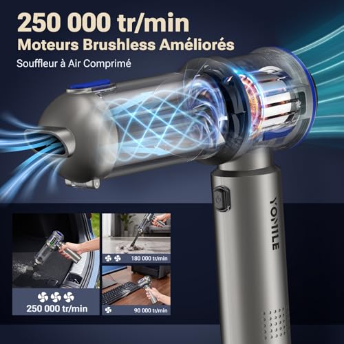 Handheld Vacuum Cleaner, 27000Pa/120W Mini Cordless Vacuum Cleaner & 250,000 RPM 3 Speeds Car Vacuum Cleaner with Brushless Motor, Wireless Car Vacuum Cleaner for Office, Home, Kitchen, Bristles