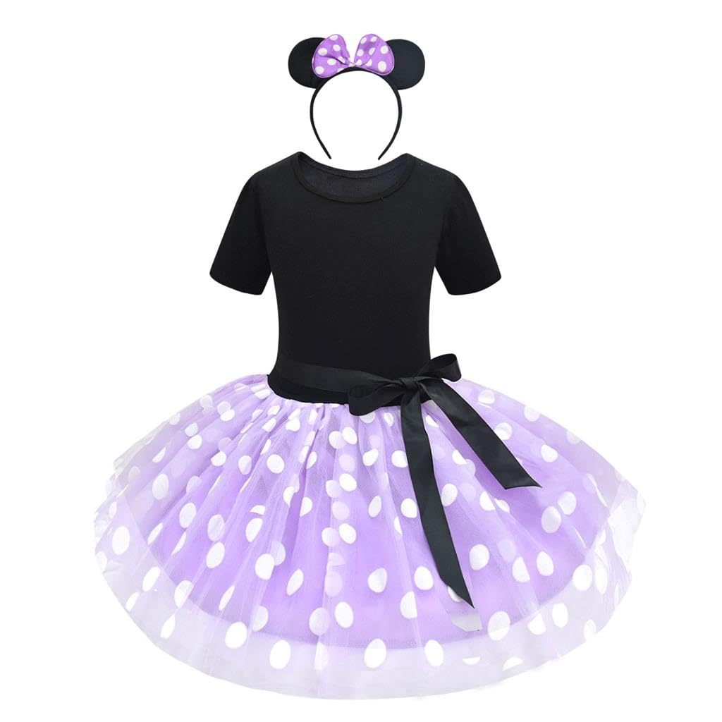 Lito Angels Princess CostumeFancy Dress Up Costume with Mouse Ears Bowknot Hair Hoop for World Book Day Kids Girls, Halloween Birthday Party Polka Dot Tutu Skirt, Age 2-3 Years, Purple