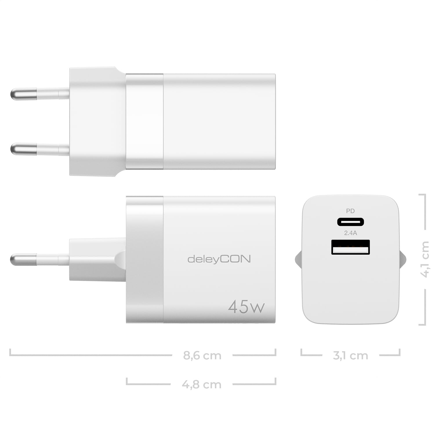 deleyCON Ladegerät USB A und C (2 Port - Kompaktes 45W Schnellladegerät) Netzteil für iPhone 17/16/15/14/13 Galaxy S25/S24/S23 Pixel Handy iPad Tablet MacBook Laptop Notebook USB Charger - Weiß 7