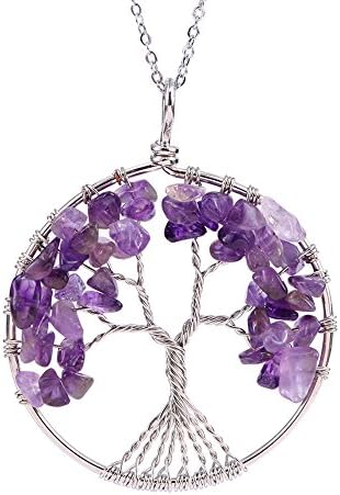 EnjoIt Tree of Life 7 Chakras Necklace Handmade Gemstone Amethyst Crystal Pendant Jewelry Gifts