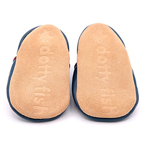 Dotty Fish - Boys Soft Leather Baby & Toddler Shoes with Suede Soles - Navy & Red Car - 18-24 Months (US Child Size 7.5)