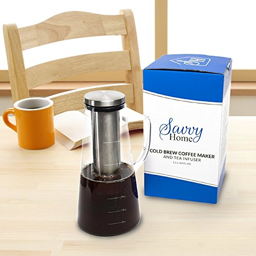 Large Cold Brew Iced Coffee Maker and Tea Infuser 1.5 Liter (48 Ounce