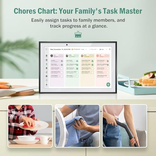 WiFi Digital Calendar Smart Family Planner,Chore Charts, Achievement Rewards, AI Meal Planning, Smart Touchscreen Interactive Display for Schedules and Cloud Photo Desk Calendar Refills, 10.1'' Black