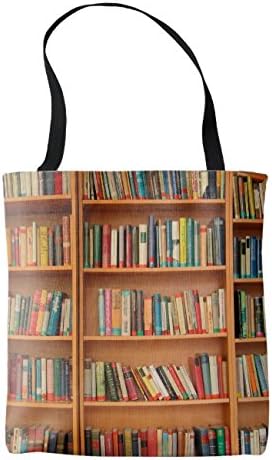 Women's Bookshelf Books Library Bookworm Reading Cotton Linen Tote Bag 15.7 x 15.7 Inch Durable Shopping Bag
