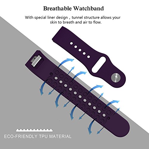 SWEES Silicone Bands Compatible Fitbit Charge 2, 3 Packs Sport Breathable Replacement Bands Women Men Small & Large (5.7" - 8.3"), Black, Grey, Navy Blue, Pink, White, Teal - Thumbnail 3