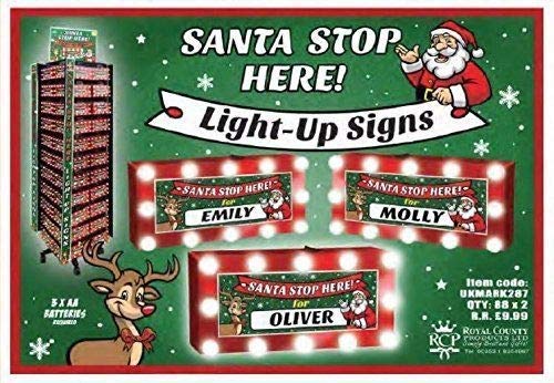 Personalised ... Santa Please Stop HERE ... Light Up LED Christmas Sign - Rian