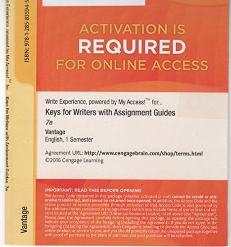 Download 1 Semester Aceess Card: Cengage Learning Write Experience 2.0 (Powered by MyAccess) for Raimes' Keys for Writers with Assignment Guides, 7th Edition