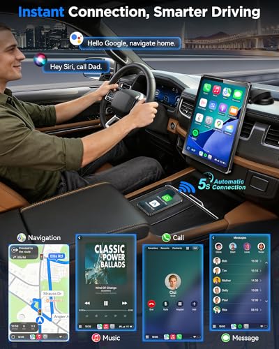 URVOLAX 10.1 Inch Rotating Apple CarPlay: Android 13 Wireless Android Car Display with Google Play - Magnetic Holder Car Play Retrofit Screen - Integrated GPS Navigation, OTA Updates, Dual WiFi