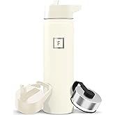 IRON °FLASK Camping & Hiking Hydration Flask with Straw, Wide Mouth Insulated Stainless Steel Sports Water Bottle - 22 oz Cashmere Cream