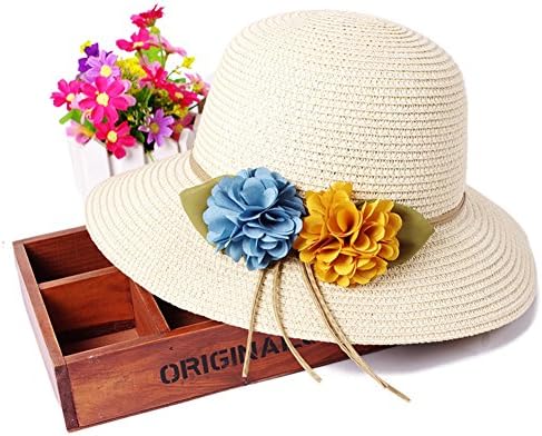 Korean Flower Straw Hat In Summer/Visor Cap/Summer Sun Hats/Handmade Beach Hat-E One Size