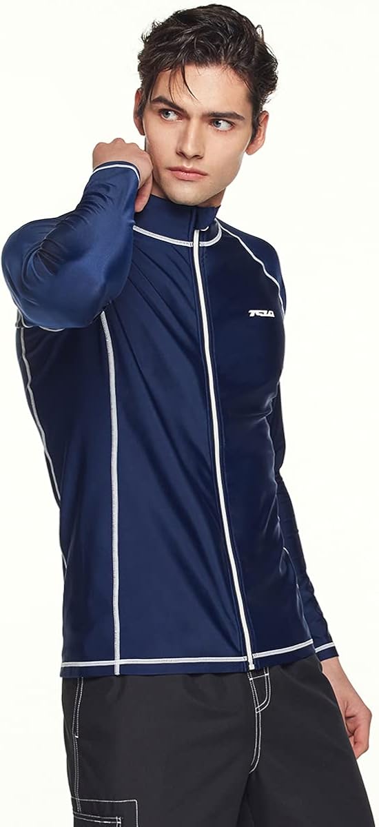 TSLA Men's Long Sleeve Zip Rash Guard, UPF50+ UV/Sun Protection Quick Dry Swim Shirts: Clothing