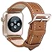 JSGJMY Apple Watch Band 38mm Premium Vintage Genuine Leather Wrist Strap Replacement Bracelet with Stainless Metal Clasp for iWatch Series 2/Series 1/ Edition/Sport(Light Brown+Golden Buckle)