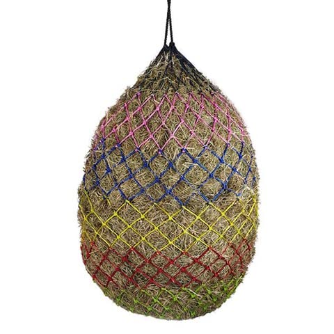Elico Quantock Haynet / Haylage Net - Multicoloured 4cm Mesh. Metal Ring at Base, 42cm Length, 4cm Mesh Holes