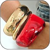 MSSIEJEW 3Pcs Chunky Gold Bracelets for Women Wide Irregular Acrylic Resin Bangle Acrylic Gold Wide Bangle Bracelets Set Punk Jewelry