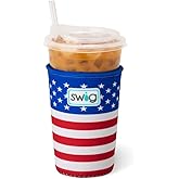 Swig Life Medium Iced Cup Coolie, Standard 22oz Iced Coffee Cup Insulator Sleeve with Handle, Neoprene Insulated Coolie Keeps Drinks Cold (All American)