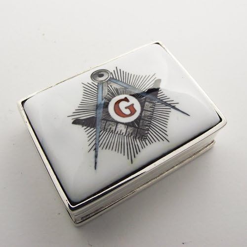Pill box rectangular shape solid silver 925 : Masonic-white
