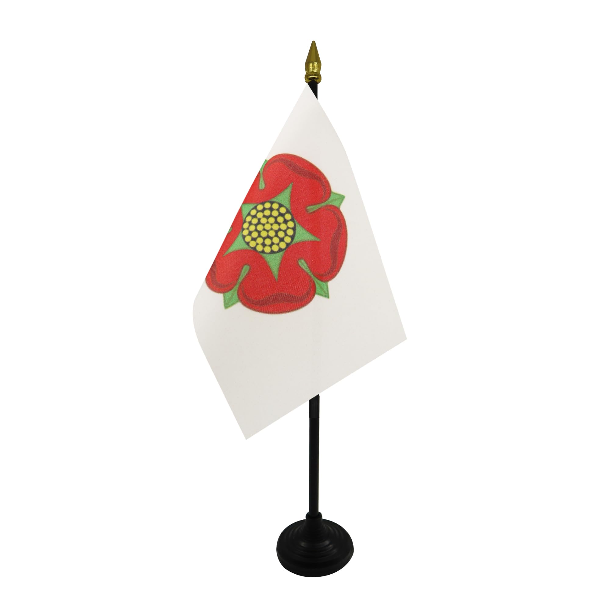 AZ FLAG - Lancashire Old county Table Flag 4'' x 6'' - Lancashire Old county Mini Desk Flag 100% Polyester 15 x 10 cm - Office Mini Banner with 10'' Pole - Golden Spear