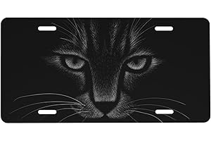 PUIBUN Black Cat Car Front License Plate Cover Personalise License Plate Cover Rust-Proof Metal Car Plates Tag Novelty Vanity Tag Decorative 4 Holes Men Women Gifts