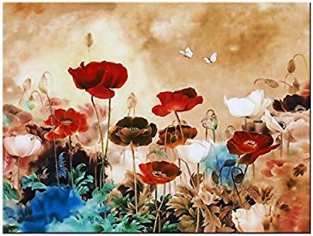 Blooming Poppies Extra Large Modern Gallery Wrapped Contemporary Flowers Giclee Canvas Print Floral Paintings Reproduction Pictures on Canvas Wall Art Work for Home Office Decorations