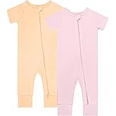 GUISBY Footless Short Sleeve Baby Pajamas with Zipper Cotton Infant Sleepwear
