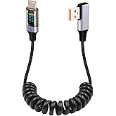GELRHONR Coiled USB to USB C Cable with LED Display, 90 Degree 66W Fast Charging Retractable USBC Cord for Phones, Tablets, Power Bank and More (90 Degree USB A to C)