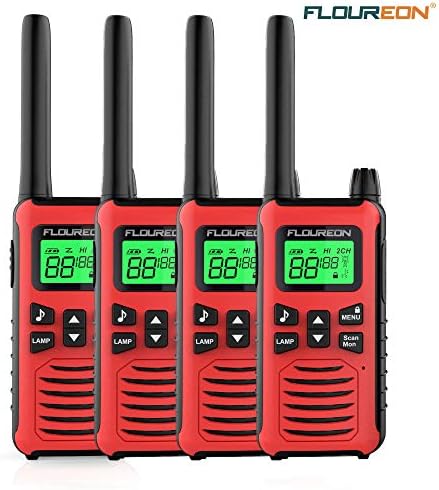 FLOUREON Rechargeable Walkie Talkies Two-Way Radio PMR 446MHZ 16 Channel Long Range Handheld Transceiver for Field Survival,Biking,Hiking(4PCS,Red)
