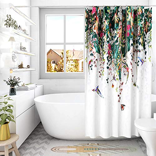 DESIHOM Tropical Floral Shower Curtain Green Plant Shower Curtain Summer Flower Bathroom Shower Curtains Polyester 72x72 Inch