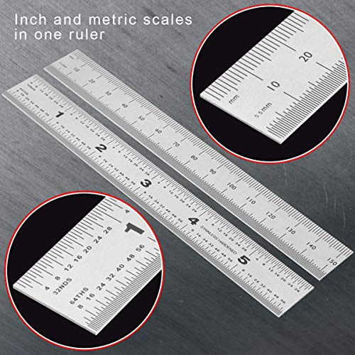 image for Offidea Machinist Ruler 6 Inch, 2 Pack - Rigid Stainless Steel Ruler w